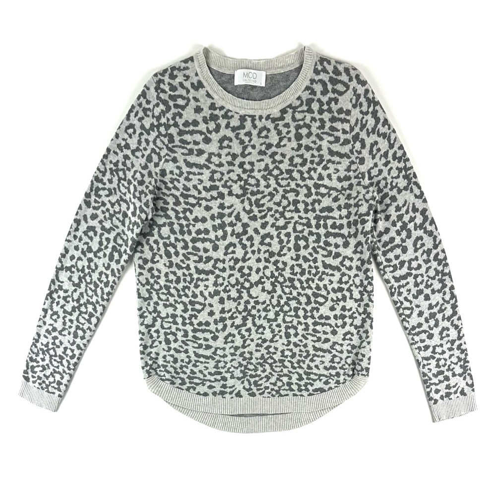 MOD Boutique Grey Animal Leopard Print  Crew Neck Sweater
